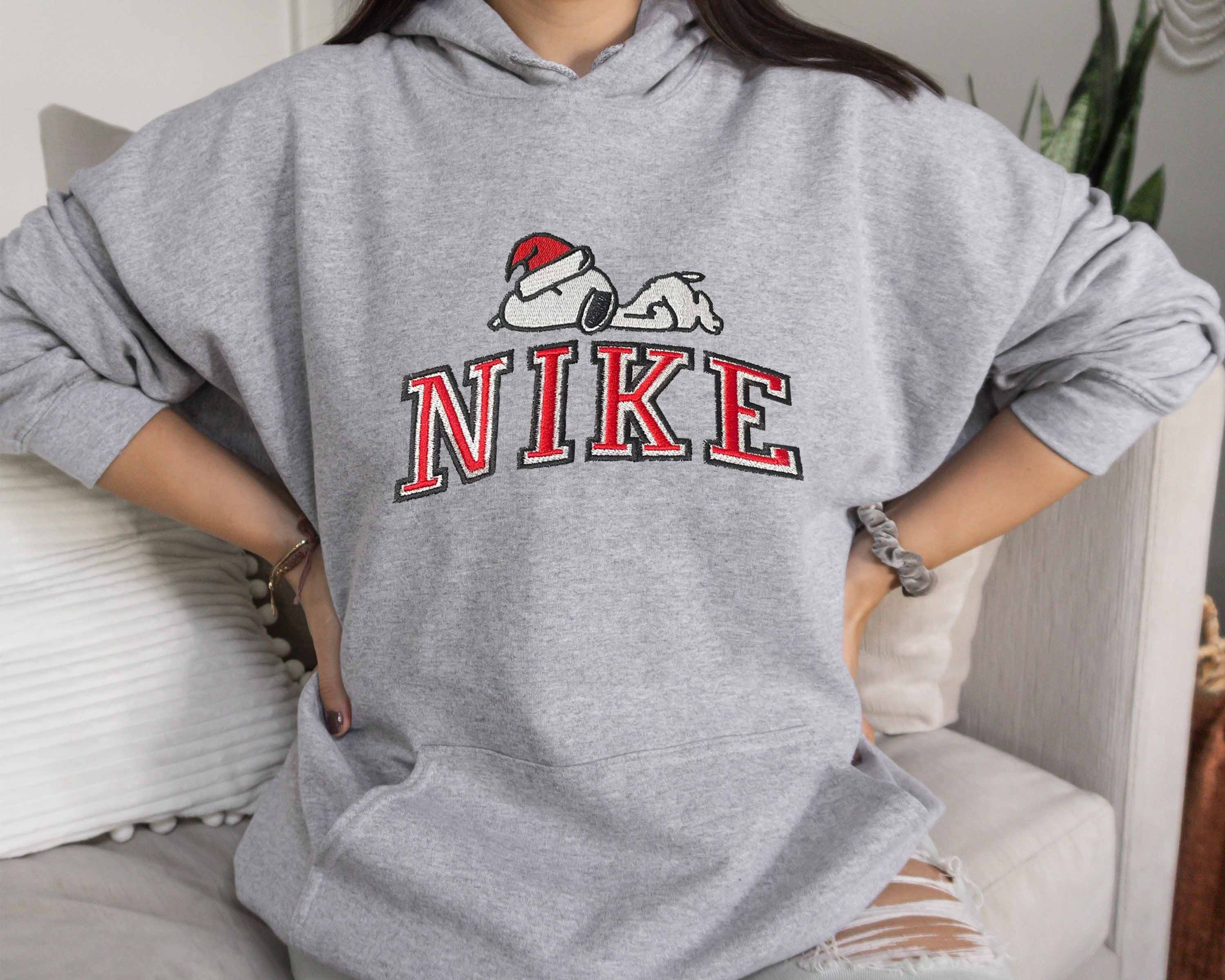 Nike X Snoopy Christmas Vintage Cartoon Crewneck Embroidered Sweatshirt - Shop the Coolest Embroidered Sweatshirts Online