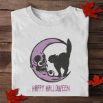 Spooky Black Cat Moon Embroidered Sweatshirt for a Happy Halloween