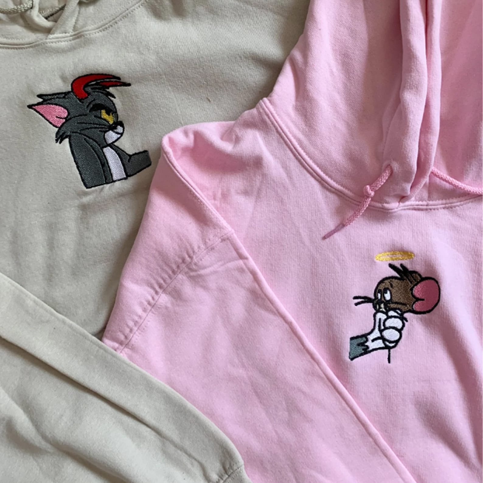 Custom Embroidered Tom And Jerry Matching Couple Sweatshirt Hoodie