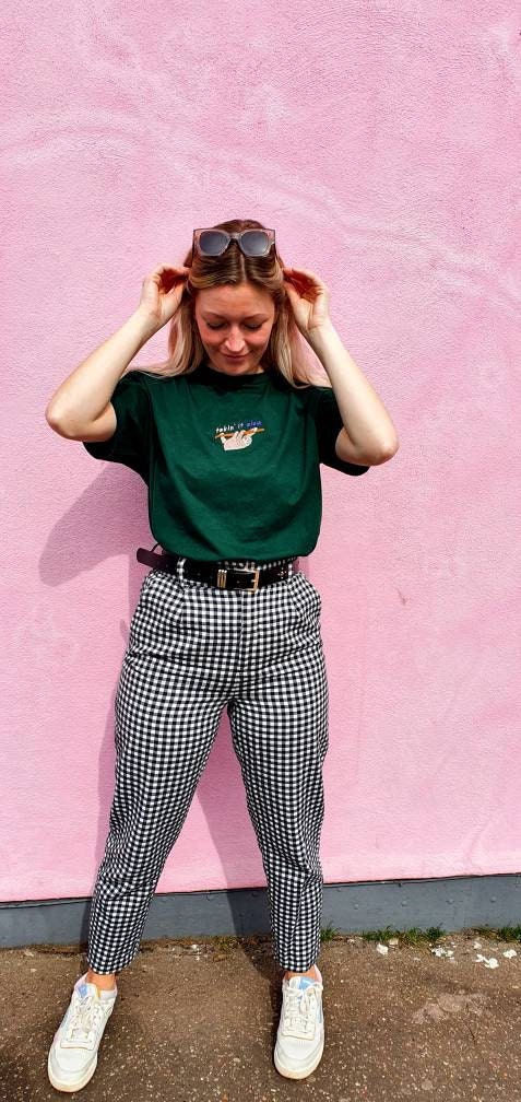 Unique and Sustainable Embroidered T-Shirt with a Touch of Sloth Pun