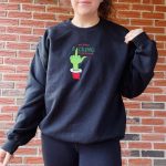 Trendy Embroidered Sweatshirt Crewneck for a Festive Grinch Christmas