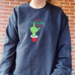 Trendy Embroidered Sweatshirt Crewneck for a Festive Grinch Christmas