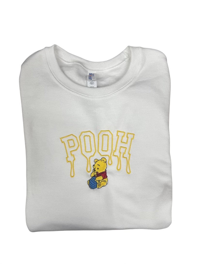 Disney Embroidered Crewneck Sweatshirt - Winnie The Pooh Dripping Honey Design