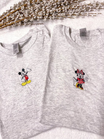 Disney Mickey Mouse or Minnie Embroidered Crewneck - Classic and Timeless Collection