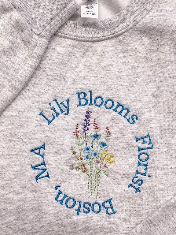 Stunning Embroidered Lily Blooms Florist Flower Bouquet Crewneck - Shop Now!