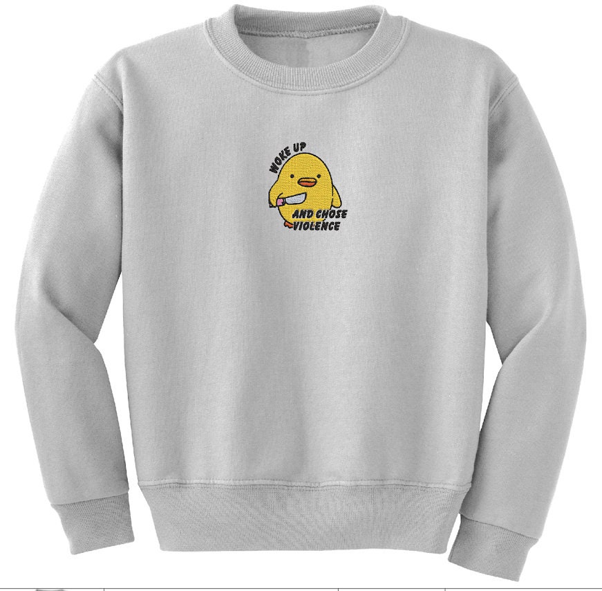 Unique Embroidered Crewneck Sweatshirt - Woke Up And Chose Violence Murder Chick Meme