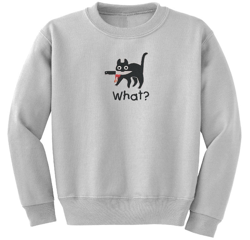 Unique Black Murder Cat Embroidered Crewneck Sweatshirt - Limited Edition