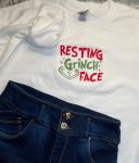 Resting Grinch Face Embroidered Sweatshirt - Cozy Crewneck for Long Sleeve Comfort