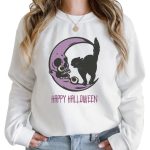 Spooky Black Cat Moon Embroidered Sweatshirt for a Happy Halloween