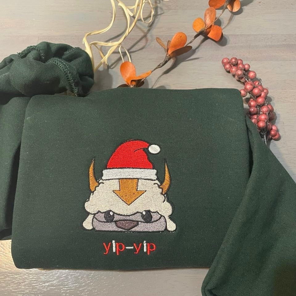 Christmas Embroidered Sweatshirt Shirt - Appa Avatar in a Festive Hat