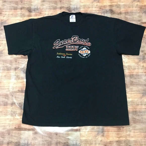 Limited Edition Super Bowl XXXV 2001 Embroidered T-Shirt - Ravens Vs Giants