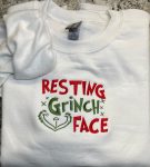 Resting Grinch Face Embroidered Sweatshirt - Cozy Crewneck for Long Sleeve Comfort