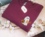 Spooky Ghost Pumpkin Embroidered Crewneck - Perfect for Halloween